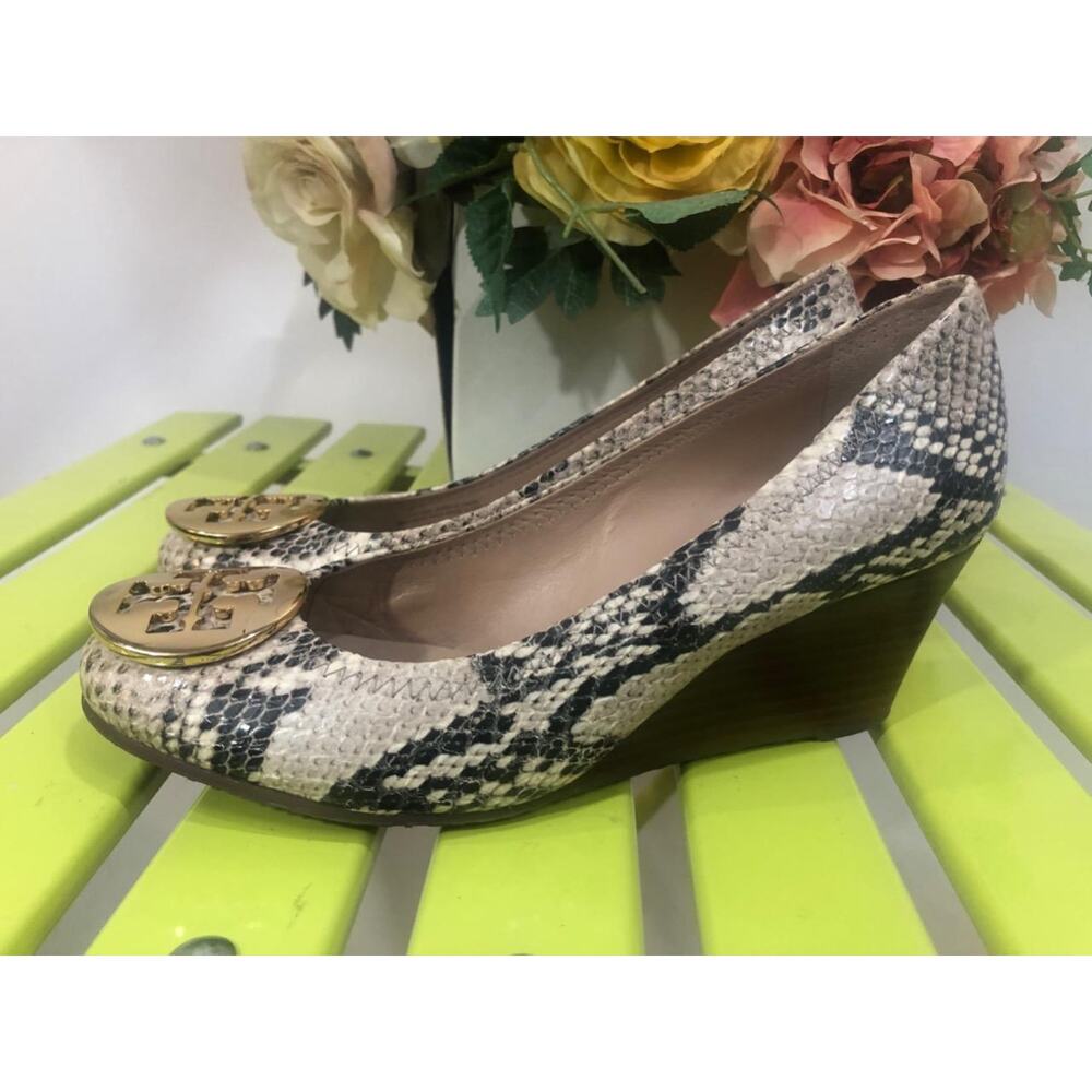 Tory Burch Python Print Molly Wedge in Natural/Go… - image 5